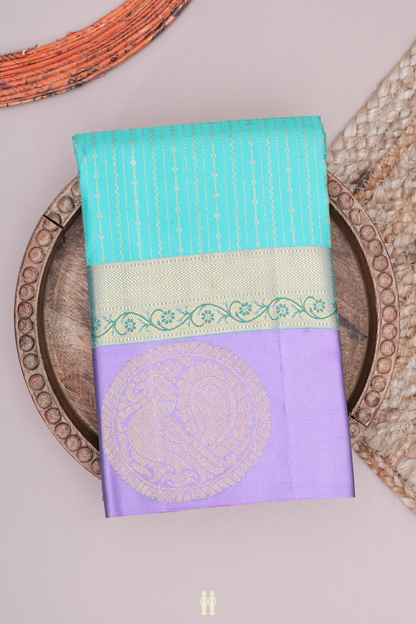 Kanchipuram Silk Saree In Green With Stripes Design
