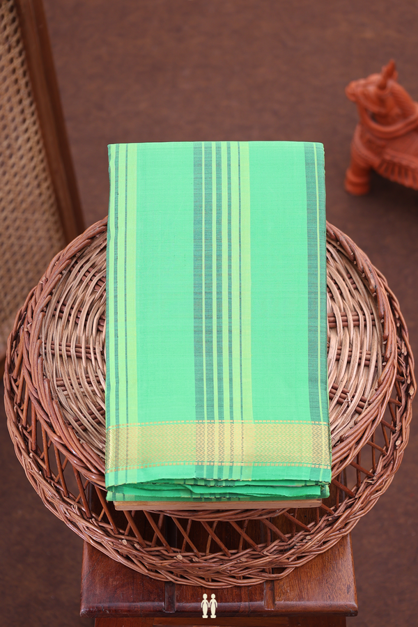 Kanchipuram Silk Saree In Green With Stripes Design