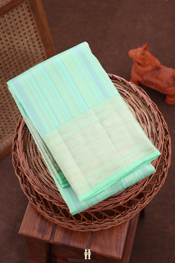 Kanchipuram Silk Saree In Green With Stripes Design