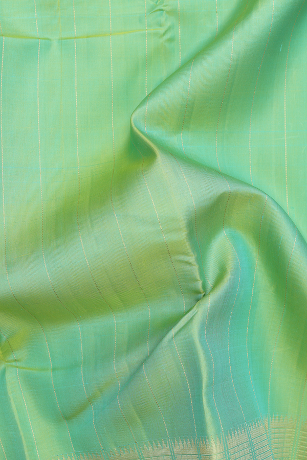 Kanchipuram Silk Saree In Green With Stripes Design