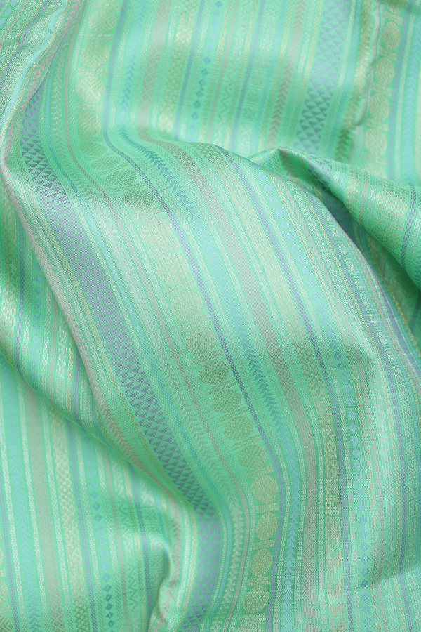 Kanchipuram Silk Saree In Green With Stripes Design