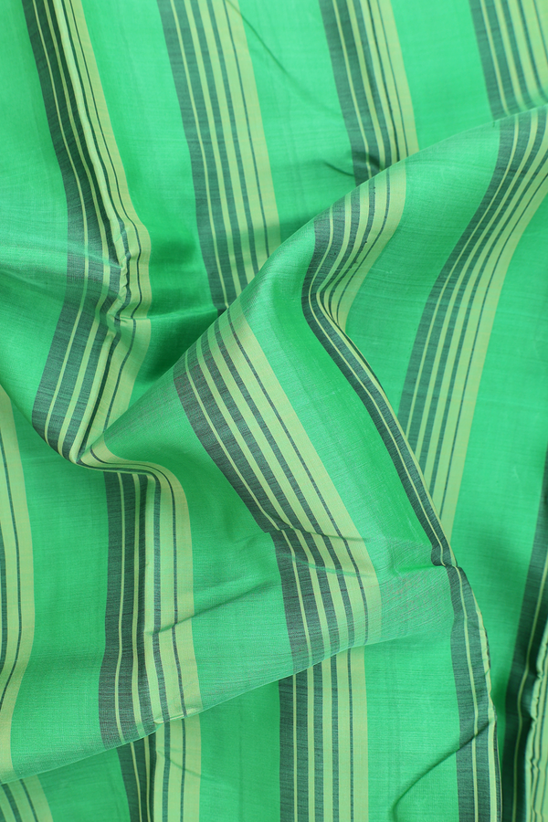 Kanchipuram Silk Saree In Green With Stripes Design