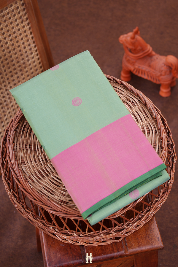 Kanchipuram Silk Saree In Green With Threadwork Buttas