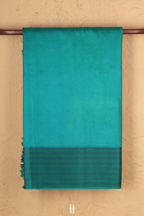 Kanchipuram Silk Saree In Green With Threadwork Stripes Design
