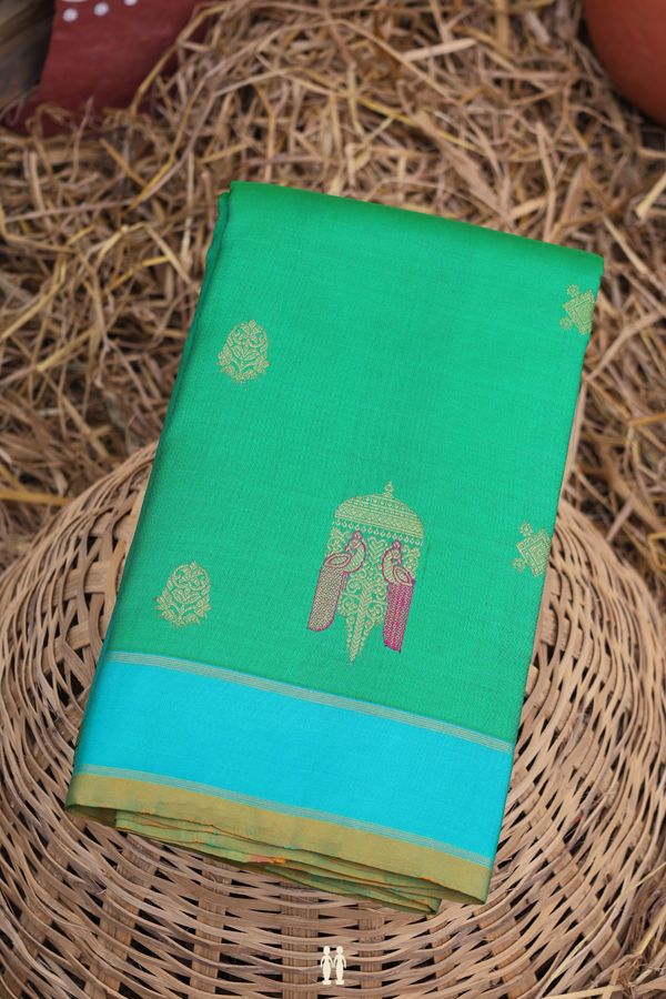 Kanchipuram Silk Saree In Green With Zari Buttas