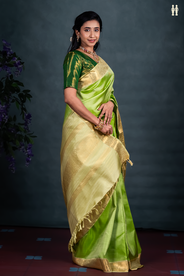 Kanchipuram Silk Saree In Green With Zari Buttas