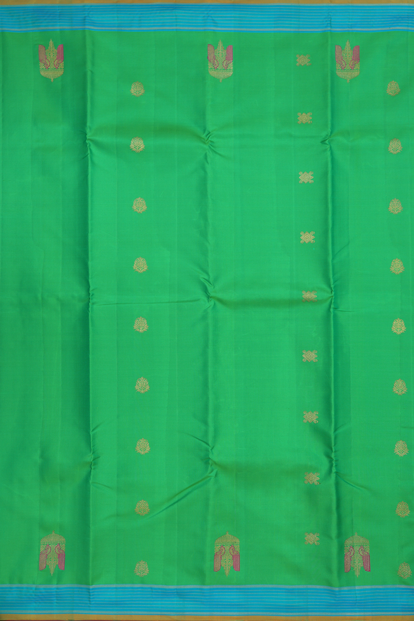 Kanchipuram Silk Saree In Green With Zari Buttas