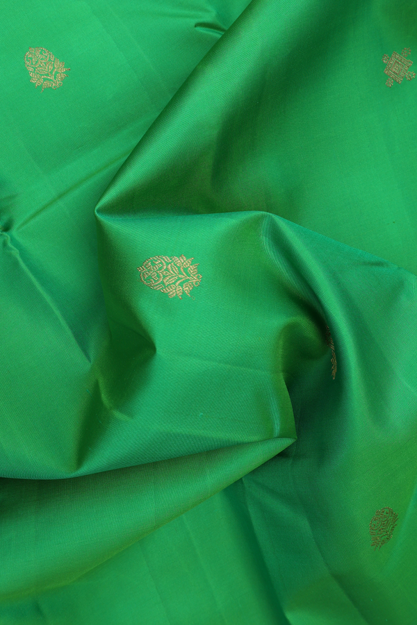 Kanchipuram Silk Saree In Green With Zari Buttas