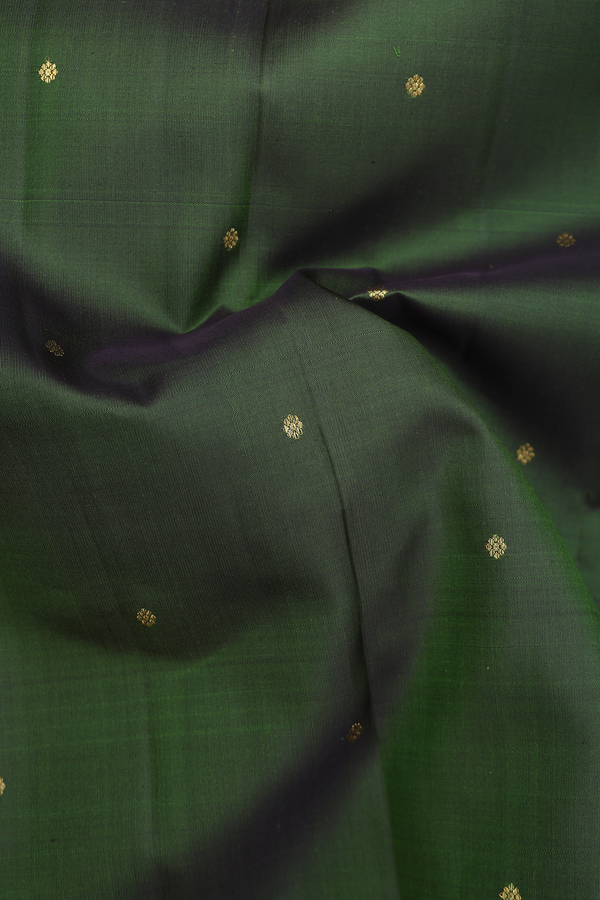 Kanchipuram Silk Saree In Green With Zari Buttis