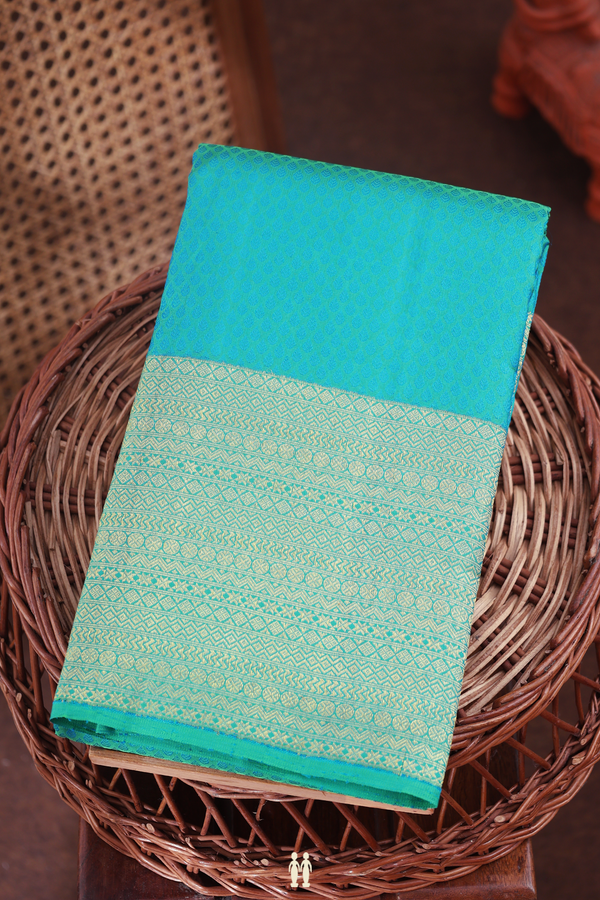 Kanchipuram Silk Saree In Greenish Blue With Jacquard Pattern