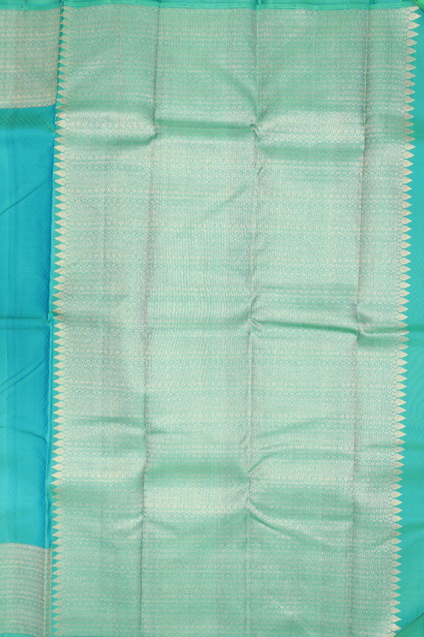 Kanchipuram Silk Saree In Greenish Blue With Jacquard Pattern