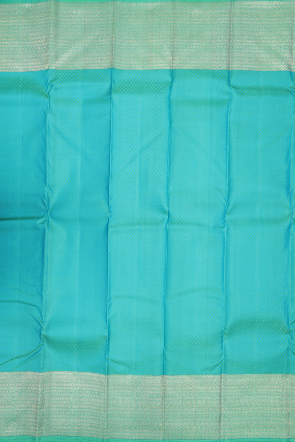 Kanchipuram Silk Saree In Greenish Blue With Jacquard Pattern