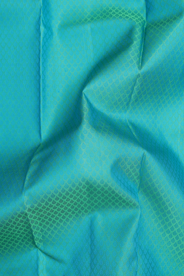Kanchipuram Silk Saree In Greenish Blue With Jacquard Pattern