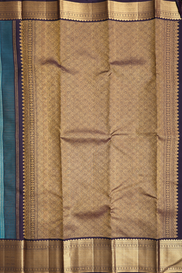 Kanchipuram Silk Saree In Greenish Blue With Stripes Design