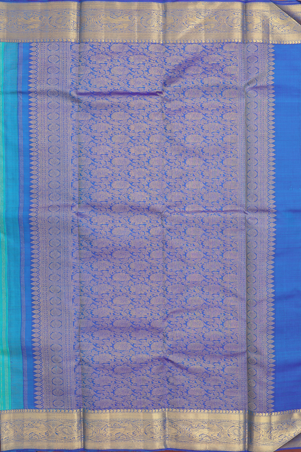 Kanchipuram Silk Saree In Greenish Blue With Stripes Design