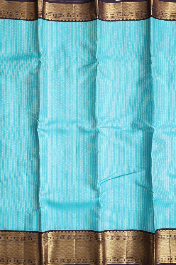 Kanchipuram Silk Saree In Greenish Blue With Stripes Design