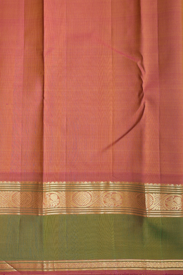 Kanchipuram Silk Saree In Golden Brown With Peacock Buttas
