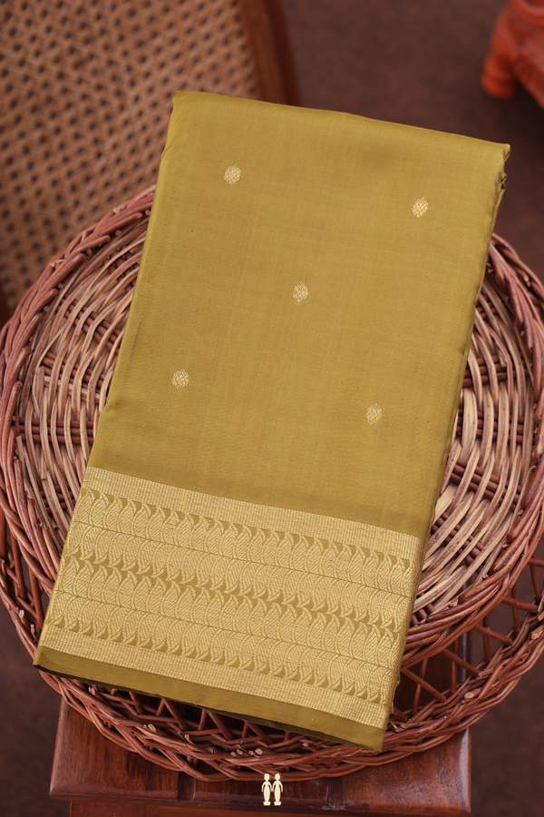 Kanchipuram Silk Saree In Greenish Brown With Zari Buttas