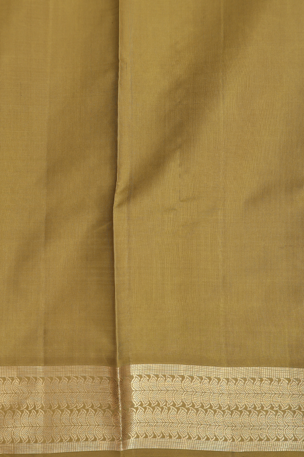 Kanchipuram Silk Saree In Greenish Brown With Zari Buttas