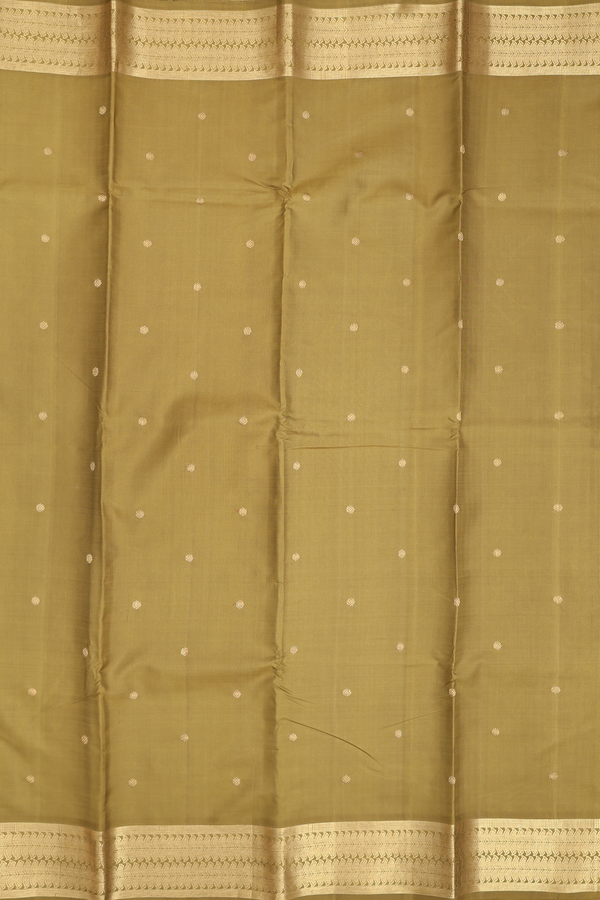 Kanchipuram Silk Saree In Greenish Brown With Zari Buttas