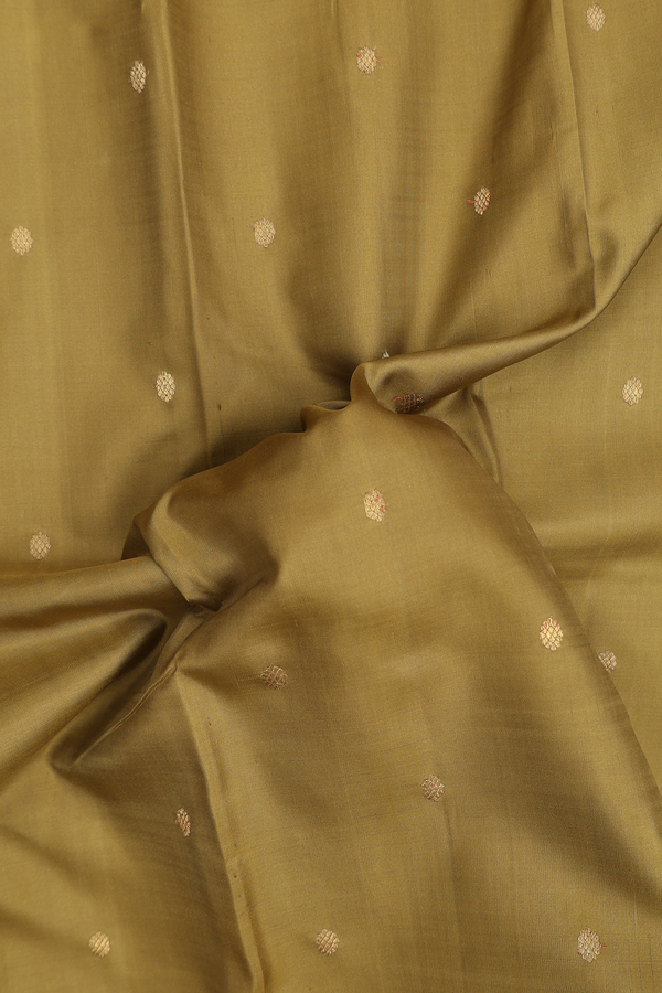 Kanchipuram Silk Saree In Greenish Brown With Zari Buttas