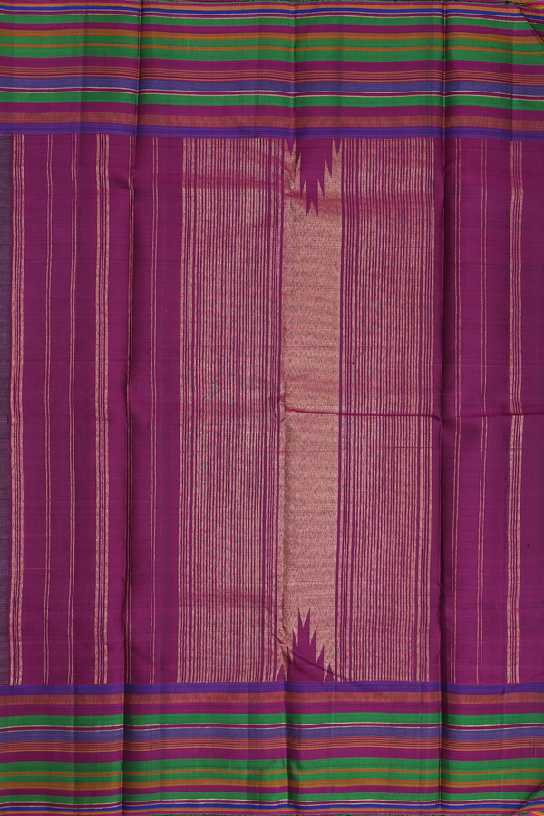 Kanchipuram Silk Saree In Grey And Black With Stripes Border