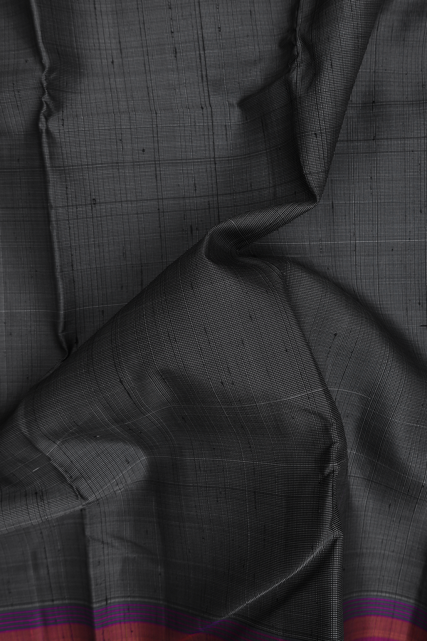 Kanchipuram Silk Saree In Grey And Black With Stripes Border