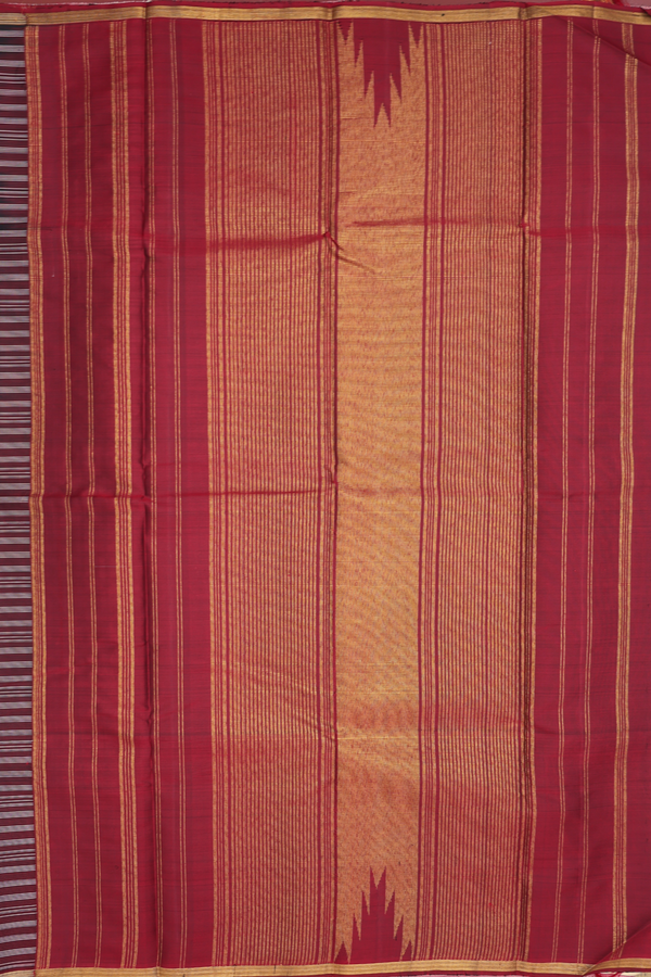 Kanchipuram Silk Saree In Grey And Black With Stripes Design