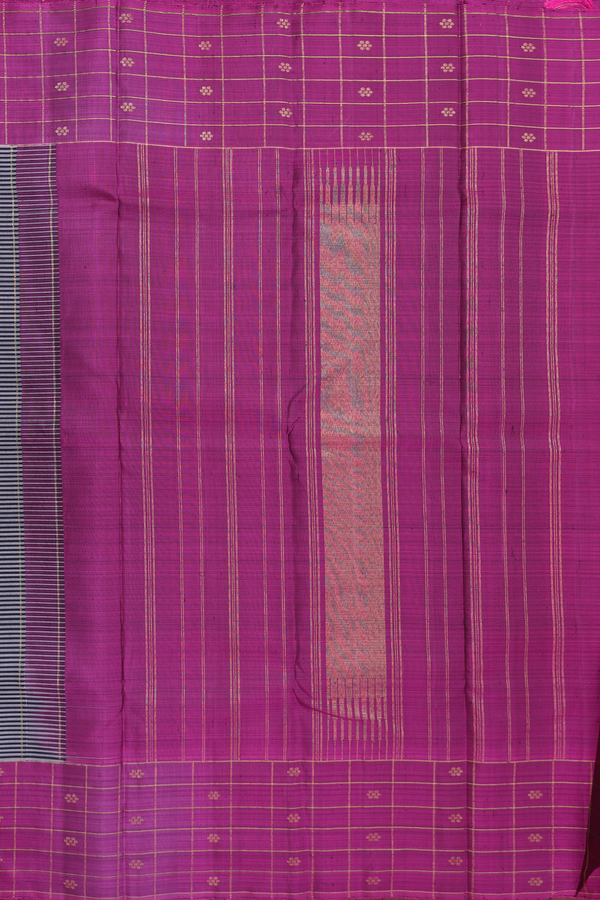 Kanchipuram Silk Saree In Grey And Black With Stripes Design