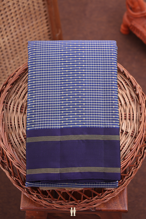Kanchipuram Silk Saree In Grey And Blue With Stripes Design