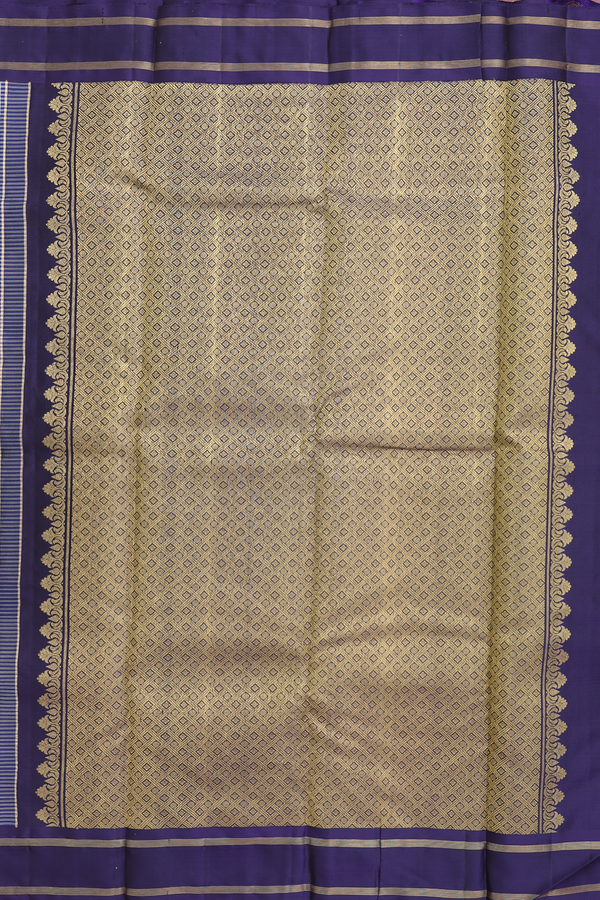 Kanchipuram Silk Saree In Grey And Blue With Stripes Design
