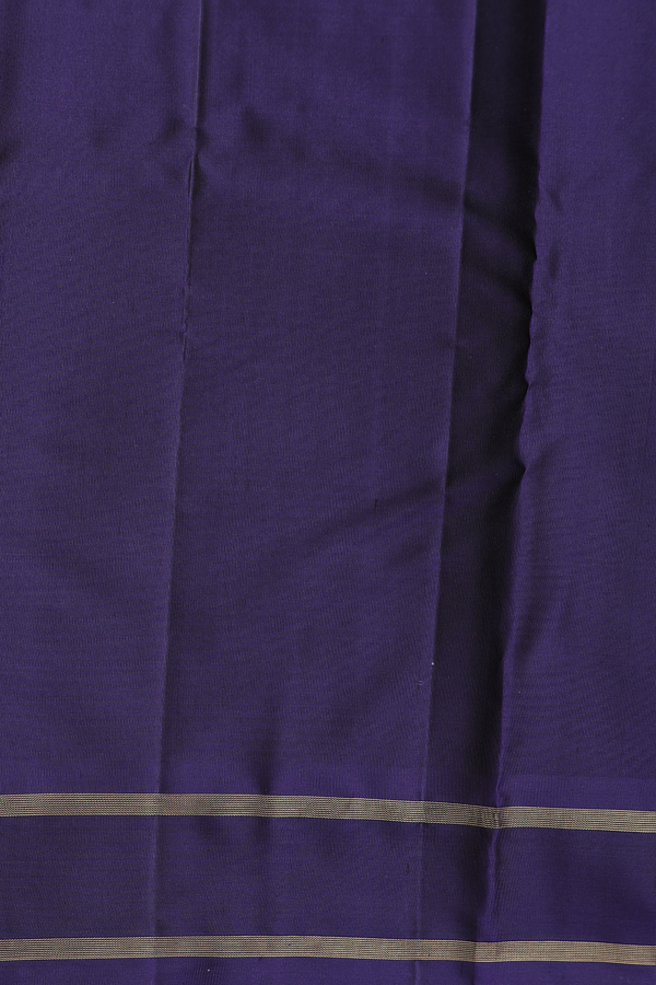 Kanchipuram Silk Saree In Grey And Blue With Stripes Design
