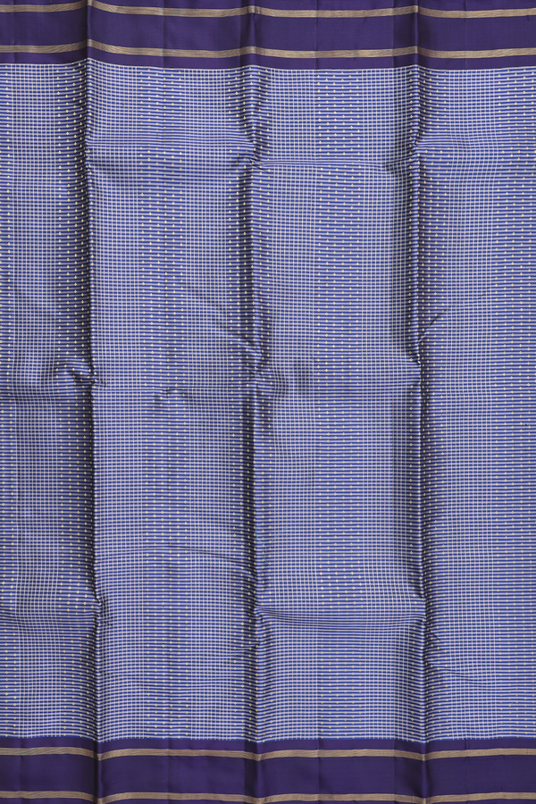 Kanchipuram Silk Saree In Grey And Blue With Stripes Design