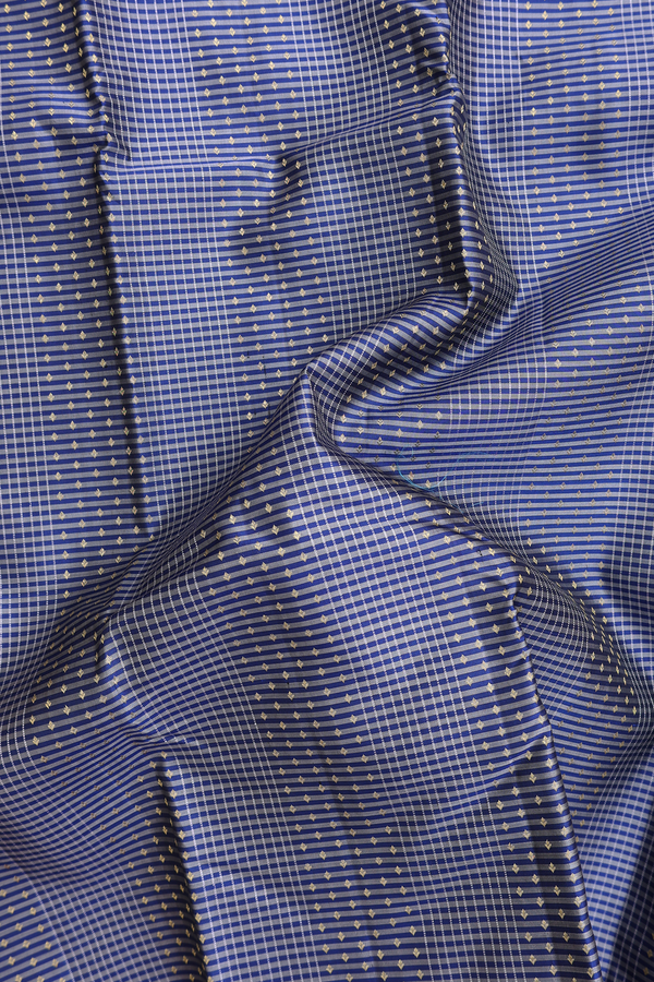 Kanchipuram Silk Saree In Grey And Blue With Stripes Design