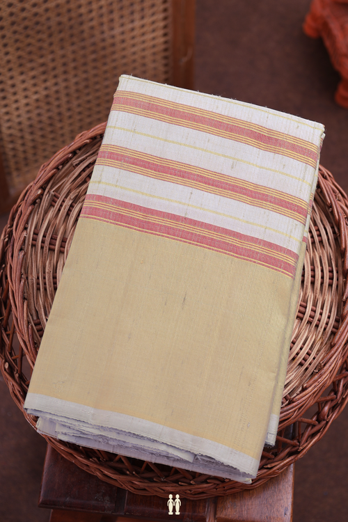 Kanchipuram Silk Saree In Grey And Red With Stripes Design