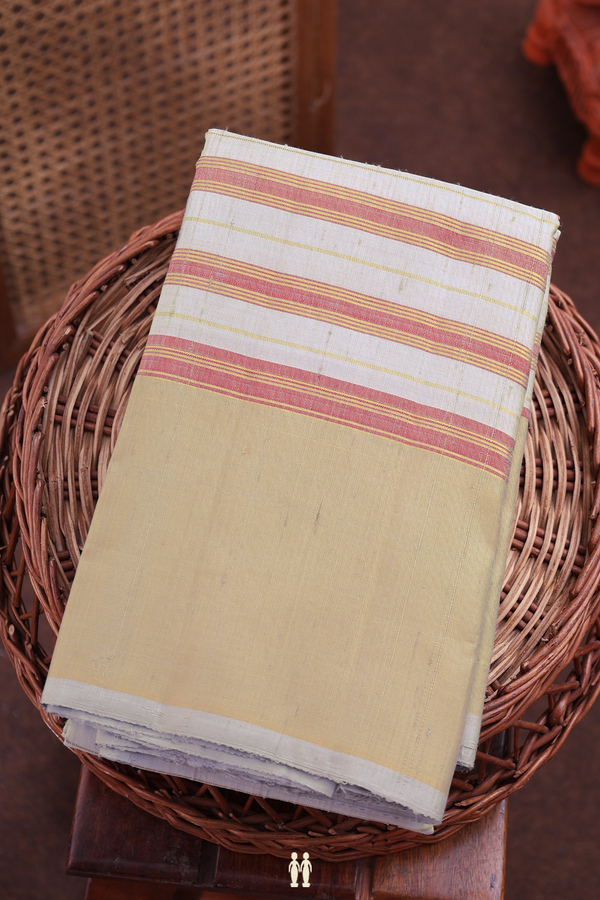 Kanchipuram Silk Saree In Grey And Red With Stripes Design