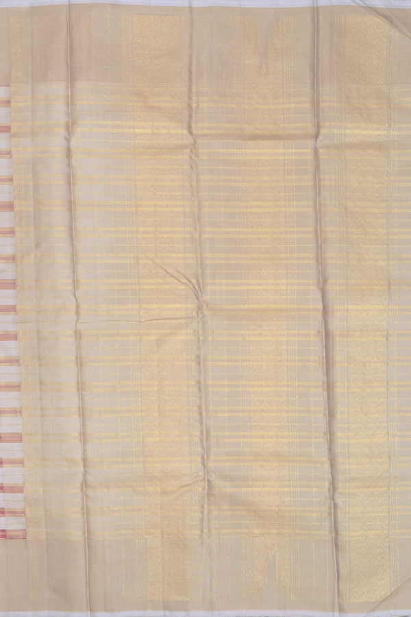 Kanchipuram Silk Saree In Grey And Red With Stripes Design