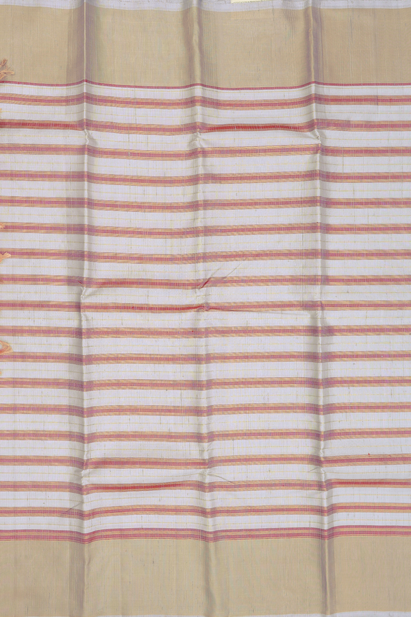 Kanchipuram Silk Saree In Grey And Red With Stripes Design