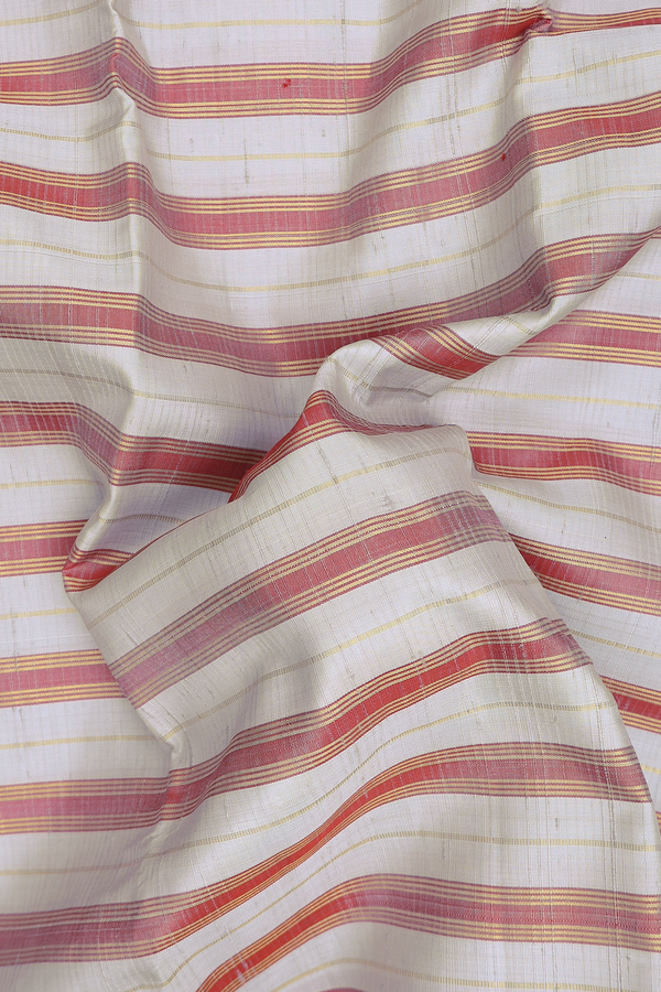 Kanchipuram Silk Saree In Grey And Red With Stripes Design