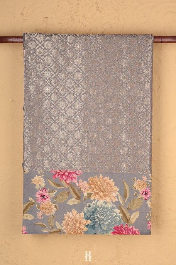Kanchipuram Silk Saree In Grey With Brocade Design