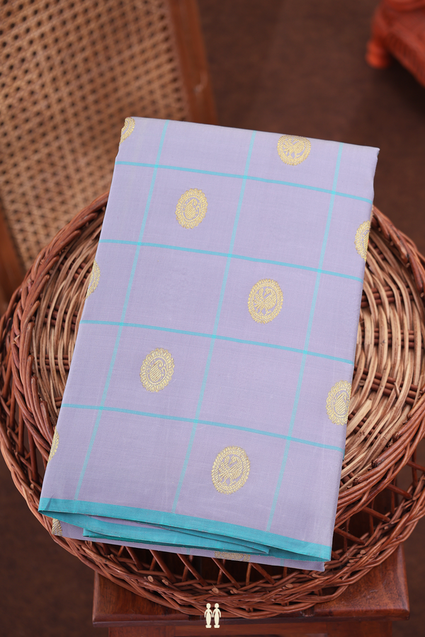 Kanchipuram Silk Saree In Grey With Checks Design