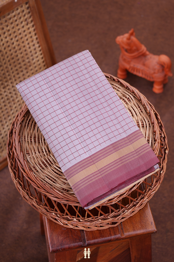 Kanchipuram Silk Saree In Grey With Checks Design