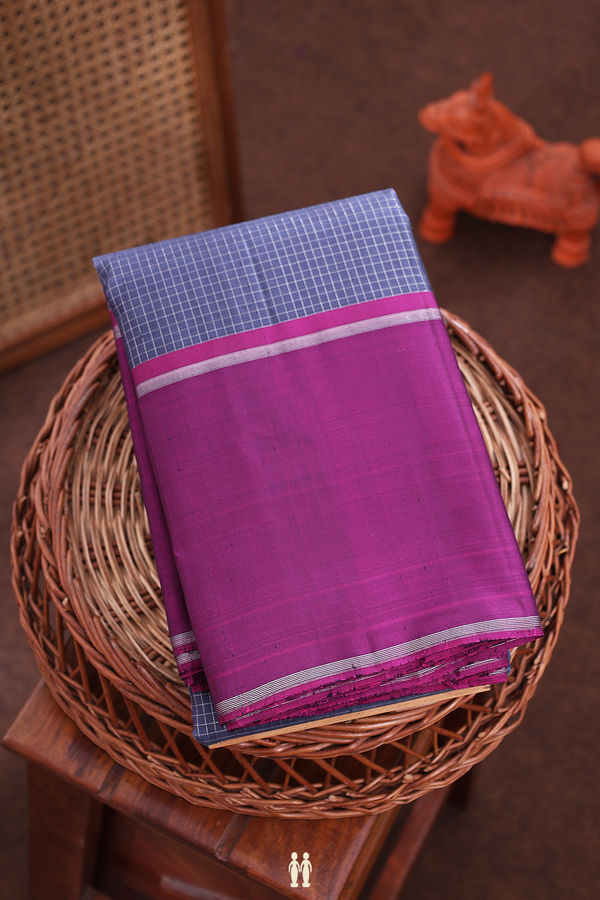Kanchipuram Silk Saree In Grey With Checks Design
