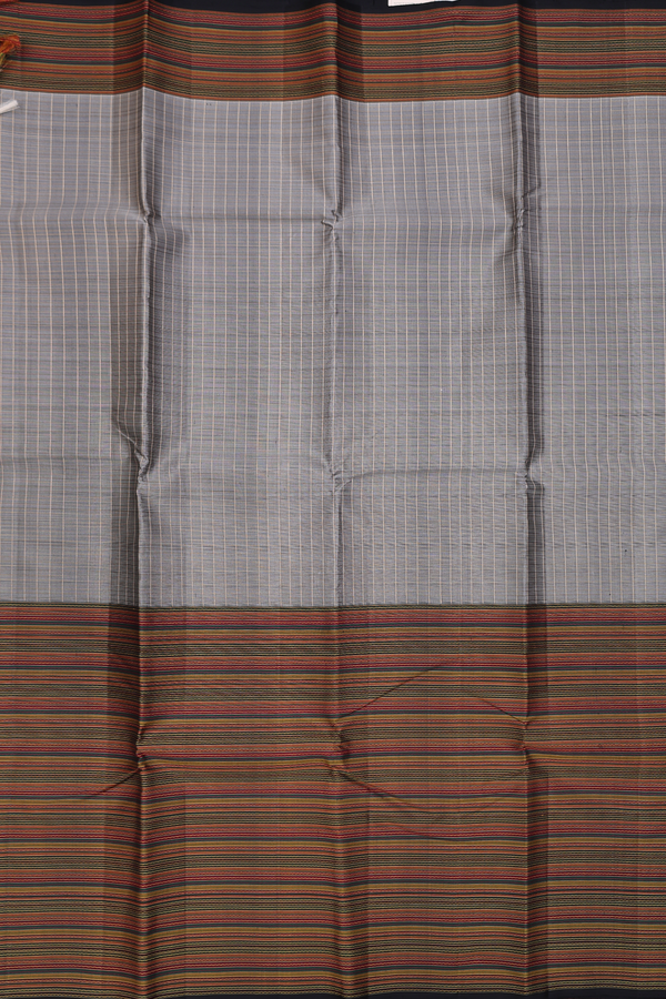 Kanchipuram Silk Saree In Grey With Checks Design