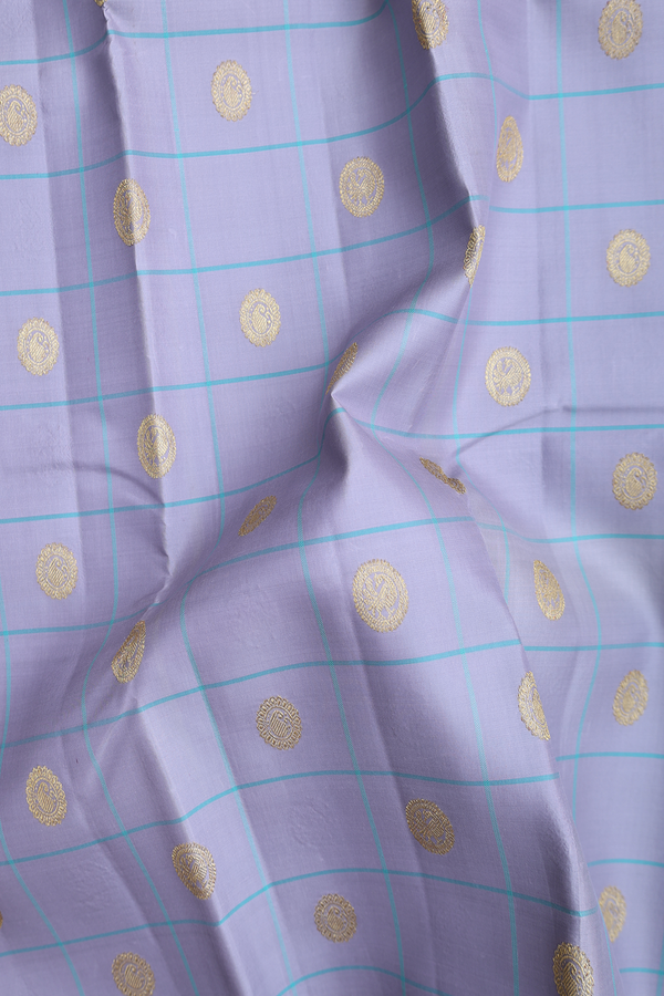 Kanchipuram Silk Saree In Grey With Checks Design