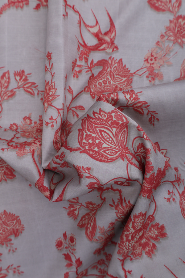 Kanchipuram Silk Saree In Grey With Floral Design