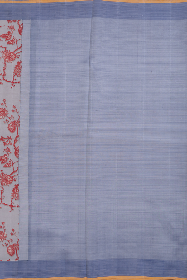 Kanchipuram Silk Saree In Grey With Floral Design