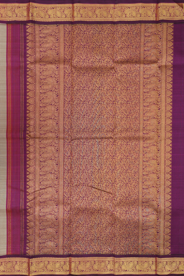 Kanchipuram Silk Saree In Warm Grey With Floral Paisley Buttas