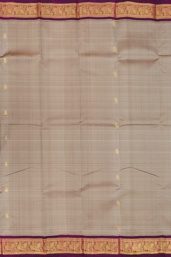 Kanchipuram Silk Saree In Warm Grey With Floral Paisley Buttas