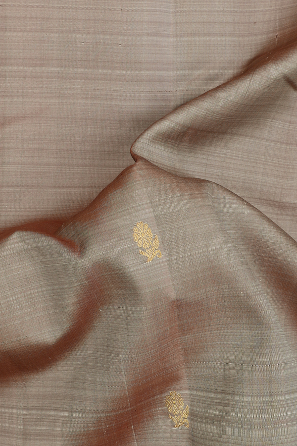 Kanchipuram Silk Saree In Warm Grey With Floral Paisley Buttas